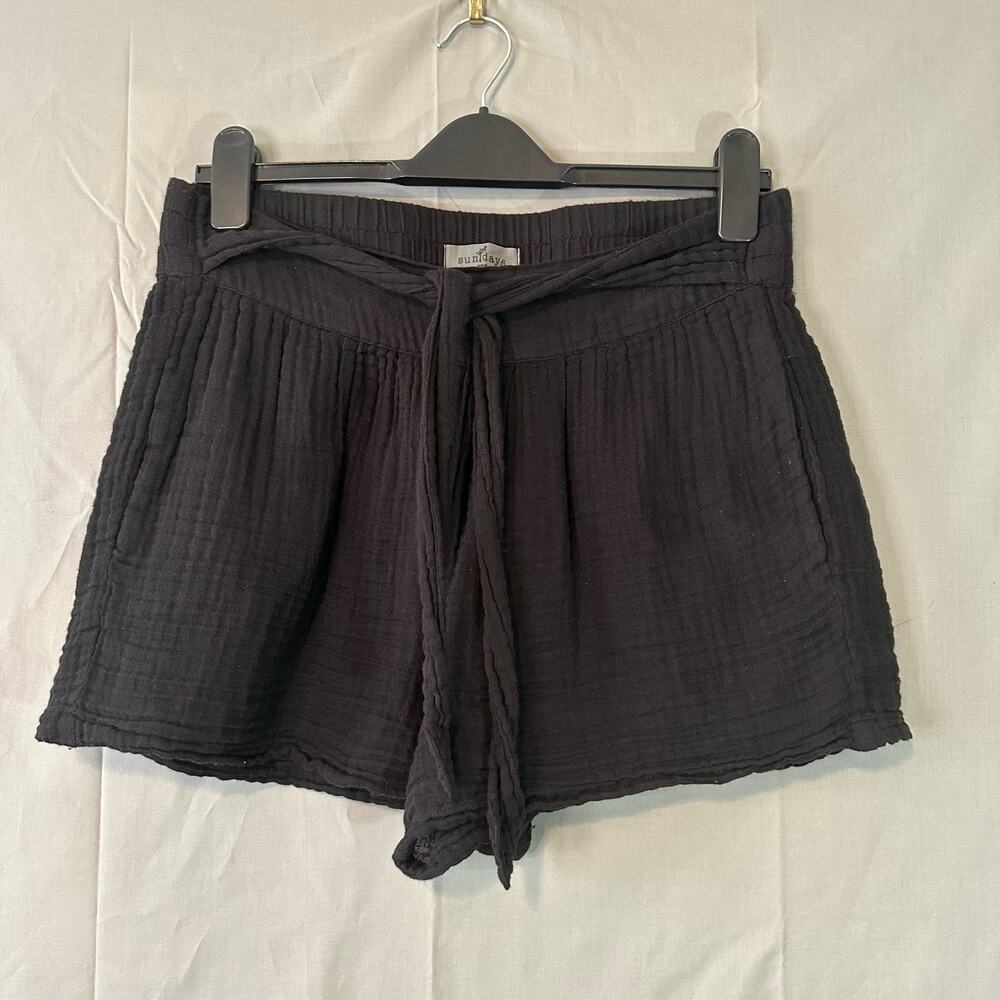 We Are Sundays Shorts Womens Small Black Cotton Gauze Tie Front Elastic Waist